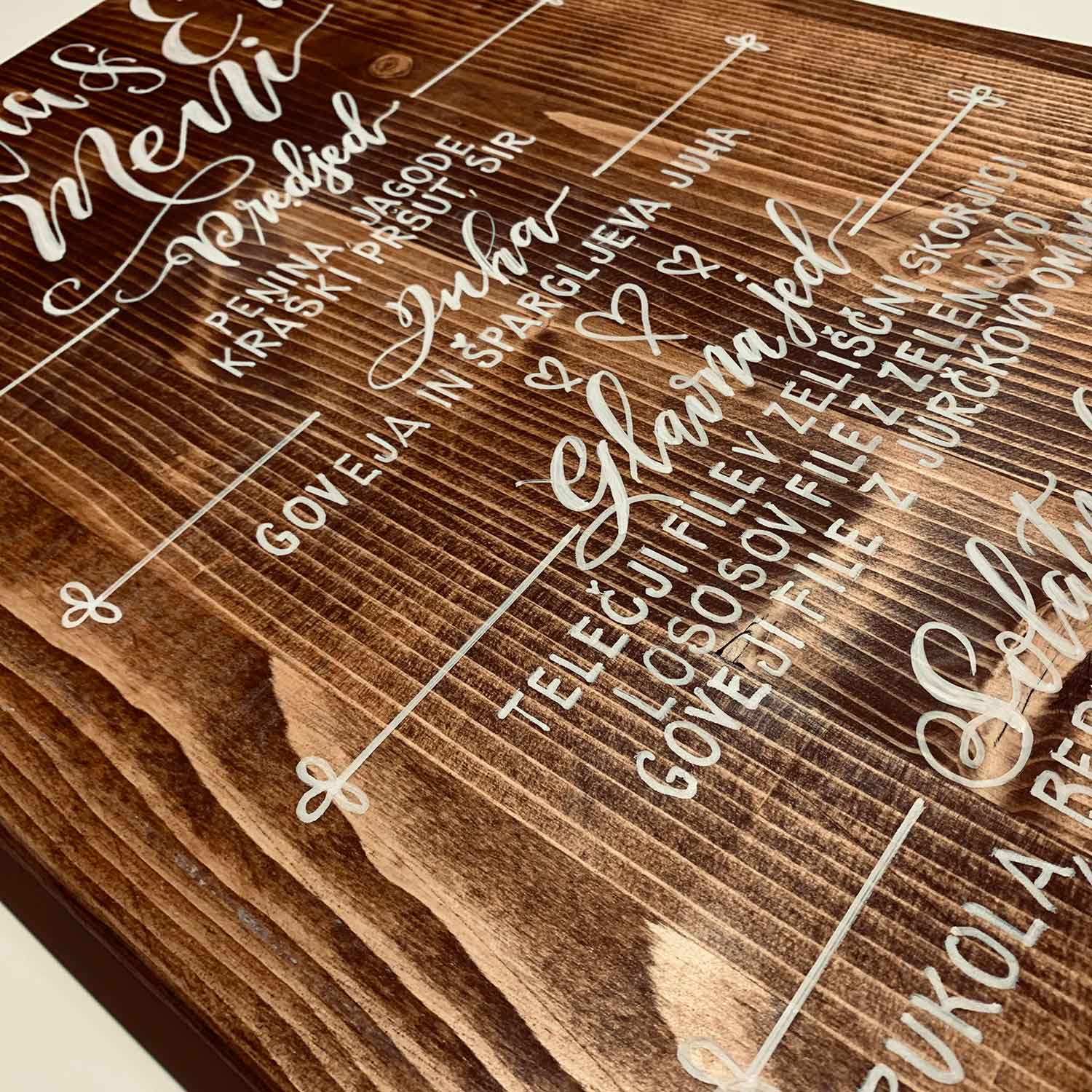 Wedding menu wooden board